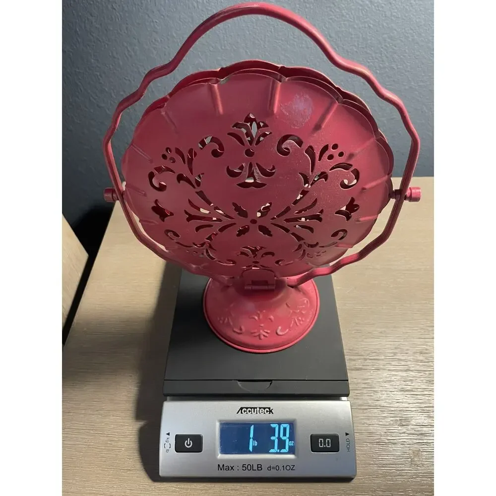 Vintage Style 3 Tier Folding Metal Serving Tray RED Clamshell Beautiful Lace